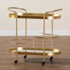 Kamal Glam Brushed Metal And Mirrored Glass 2 Tier Mobile Wine Bar Cart Gold - Baxton Studio -Baxton Studio Store GUEST cec5221e 8a4a 40ff bd36 045de721c876
