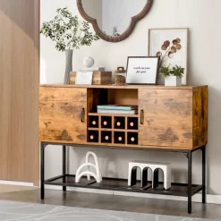 Costway Industrial Kitchen Buffet Sideboard 2-Door Console Table W/Open Shelf Wine Rack
