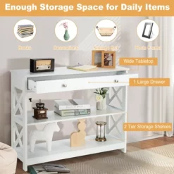 Costway 3-Tier Console Table X-Design Sofa Entryway Table With Drawer & Shelves Gray Espresso -Baxton Studio Store GUEST d389feab 726b 41cc b9fe 13d8faa1c0c2