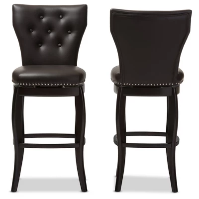29" Leonice Faux Leather Upholstered Button Tufted Swivel Barstool Dark Brown - Baxton Studio 4 29" Leonice Faux Leather Upholstered Button Tufted Swivel Barstool Dark Brown - Baxton Studio - Image 2