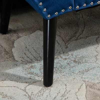 HOMCOM Modern Button Tufted Sitting Bench, Accent Fabric Upholstered Ottoman For Bedroom Or Living Room, Blue 7 HOMCOM Modern Button Tufted Sitting Bench, Accent Fabric Upholstered Ottoman For Bedroom Or Living Room, Blue - Image 5