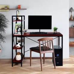 Costway 47.5'' Compact Computer Desk With 4-Tier Storage Bookshelves For Home Office -Baxton Studio Store GUEST d56b3e8a 78f6 4dda ab1b 712a905ceeb3