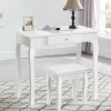 Costway White Vanity Wood Makeup Dressing Table Stool 3 Drawer