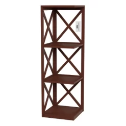 Hastings Home 4-Shelf Criss-Cross Style Corner Bookcase - Brown -Baxton Studio Store GUEST da1e6fe8 3ce4 4a8a a1b7 e1793e98d3f4