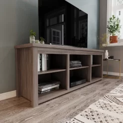 Emma And Oliver Cube Style TV Stand For Up To 80" TV's - 65" Media Console With 6 Open Storage Shelves
