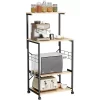 Bestier 4 Tier Shelves Portable Utility Kitchen Storage Baker's Rack Organizer Cart Stand With Adjustable Wheels And Side Hooks, 49 Inch, Oak