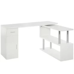HOMCOM L-Shaped Rotating Computer Desk Home Office Study Workstation With Storage Shelves, Cabinet And Drawer For Home & Office -Baxton Studio Store GUEST dbd04d6f 9f33 4fdf bcaf aa255736b87c