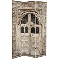 6" Double Sided Stone Doorway Canvas Room Divider Gray - Oriental Furniture