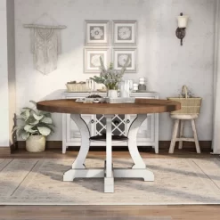 7pc Lexin Rustic Round Dining Table Set Distressed White/ Distressed Dark Oak - MiBasics -Baxton Studio Store GUEST df11a36c 6139 4aa7 9569 c1e242213862