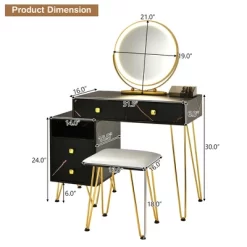 Costway Vanity Table Stool Set Dimmer LED Mirror Large Storage Cabinet Drawer Walnut BlackBrownWhite -Baxton Studio Store GUEST df7d1ace 7630 4c3e b80a ae5df5d7aa4d