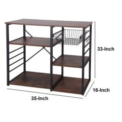 Wood And Metal Bakers Rack With 4 Shelves And Wire Basket Brown/Black - Benzara -Baxton Studio Store GUEST e0a7a30f c733 4d8c b564 69c24696d102