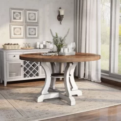 7pc Lexin Rustic Round Dining Table Set Distressed White/ Distressed Dark Oak - MiBasics -Baxton Studio Store GUEST e216e2e2 d7c4 4c52 835b 60395021ec69