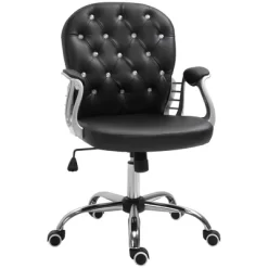Vinsetto Vanity Middle Back Office Chair Tufted Backrest Swivel Rolling Wheels Task Chair With Height Adjustable Comfortable With Armrests -Baxton Studio Store GUEST e3afb60f c2f1 46de ba59 e0370360e601