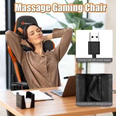 Costway Massage Gaming Chair Reclining Racing Chair With Lumbar Support &Footrest Orange 7 Costway Massage Gaming Chair Reclining Racing Chair With Lumbar Support &Footrest Orange - Image 5