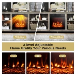 Costway 58'' 2-Tier Fireplace TV Stand W/18'' Electric Fireplace Up To 65'' Grey -Baxton Studio Store GUEST e55f11d0 c861 4b45 a78b 061c001c1ab7