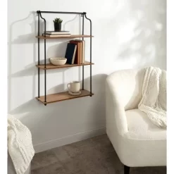20" X 32" Walters Wood/Metal 3 Tier Shelving Brown - Kate & Laurel All Things Decor -Baxton Studio Store GUEST e5898f38 1997 4f6c b853 62a9a13ddf80