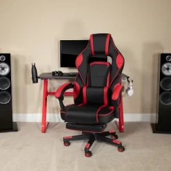 Flash Furniture Gaming Desk With Cup Holder/Headphone Hook & Reclining Back/Arms Gaming Chair With Footrest