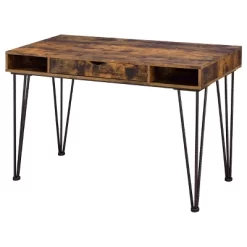 Olvera 1 Drawer Writing Desk With Steel Rebar Base Antique Nutmeg - Coaster -Baxton Studio Store GUEST e870209e e915 491f a104 0d6d058f5b64