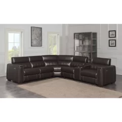 6pc Nara Dual Power Leather Reclining Sectional Sofas Espresso - Steve Silver Co.