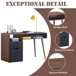 Costway Computer Desk PC Writing Table Study Workstation Drawer & Cabinet With Wood Legs -Baxton Studio Store GUEST eb69df4d 4797 499b 8262 e2487d503701
