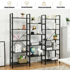 Costway Triple Wide 5-tier Bookcase Large Bookshelf Display Storage Shelf Vintage Black -Baxton Studio Store GUEST ebc976af 3380 4453 a26d 2f72d49e00d8