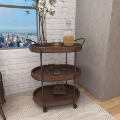 Wood 3 Tier Oval Tray Cart Brown - Olivia & May -Baxton Studio Store GUEST ed2db74c d038 434a 8637 8017bd80849b