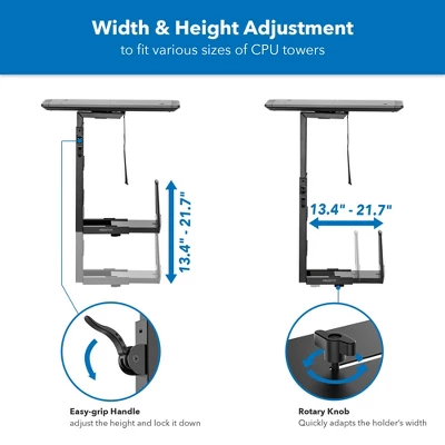 Mount-It! Heavy Duty Deluxe Under Desk Computer Mount | Height Adjustable CPU Holder With Sliding Tracks | 33 Lbs. Weight Capacity | Black 5 Mount-It! Heavy Duty Deluxe Under Desk Computer Mount | Height Adjustable CPU Holder With Sliding Tracks | 33 Lbs. Weight Capacity | Black - Image 3