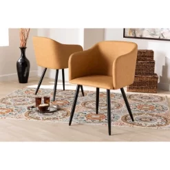 2pc Eris Tan Leather Upholstered And Metal Dining Chairs Black/Tan - Baxton Studio -Baxton Studio Store GUEST ef9b566b 2805 45a5 a1e7 645959ad0399