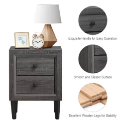 Costway 2PCS Nightstand W/2 Drawer Multipurpose Retro Grey Bedside Table Fully Assembled -Baxton Studio Store GUEST f12f7bed 3e86 4feb 9aa3 dc80cbc84e97