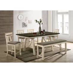 60" Altamont Padded Seat Counter Height Bench Ivory/Gray - HOMES: Inside + Out -Baxton Studio Store GUEST f15cb7b4 406f 4458 8d42 31bd626902e9