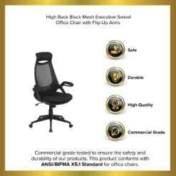 Emma And Oliver High Back Black Mesh Executive Swivel Office Chair With Flip-Up Arms -Baxton Studio Store GUEST f1c3ba2a 5618 4130 9227 c06e5a323ff1