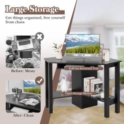 Costway Wooden Corner Desk With Drawer Computer PC Table Study Office Room Black -Baxton Studio Store GUEST f21bbd21 00c1 4539 9c3a 17ab4f60bf0d