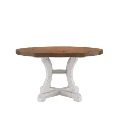 7pc Lexin Rustic Round Dining Table Set Distressed White/ Distressed Dark Oak - MiBasics -Baxton Studio Store GUEST f2a6ec8c e1da 4bd1 af76 7a34eb510de0