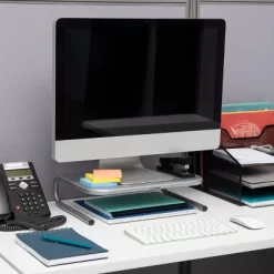 Mind Reader 2pk Metal Monitor Stand/Riser Silver