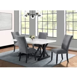 5pc Stratton Standard Height Dining Set Table And 4 Chairs White/Charcoal - Picket House Furnishings