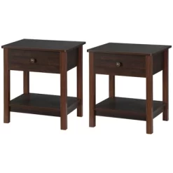 HOMCOM End Table With Drawer, Side Table With Top And Bottom Shelf For Small Spaces, Set Of 2, Dark Brown -Baxton Studio Store GUEST f699220f 77bd 4cb5 9a61 eeac666a9249