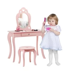Costway Kids Vanity Set Princess Makeup Dressing Play Table Set W/Mirror -Baxton Studio Store GUEST f765122f 8e07 411a 8225 26b6aa0aa2a5