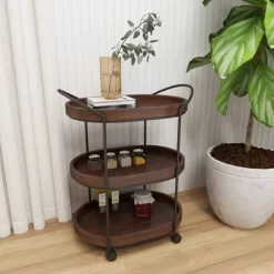 Wood 3 Tier Oval Tray Cart Brown - Olivia & May -Baxton Studio Store GUEST f775c810 5f38 45e0 8e59 7c5736b07796