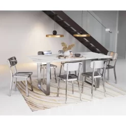Modern Rectangular Faux Marble Dining Table - Stone, Brushed Stainless Steel - ZM Home -Baxton Studio Store GUEST f7da9dd4 e3f6 4a6e ae8a 1bfdf0740916
