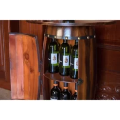 Vintiquewise Rustic Lockable Barrel Shaped Wine Bar Cabinet Wooden End Table -Baxton Studio Store GUEST f913968a 3ab5 4908 b3a3 55ea74188149