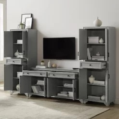 3pc Tara Entertainment Set With Closed Storage Distressed Gray - Crosley -Baxton Studio Store GUEST fc4eab59 adf0 47b1 84f4 6bf73b535be3