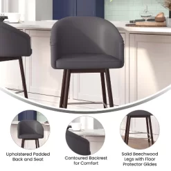 Flash Furniture Margo Commercial Grade Mid-Back Modern Barstool With Beechwood Legs And Curved Back - Set Of 2 -Baxton Studio Store GUEST fc883db3 5ae6 48db bebe 78e63e24e5be