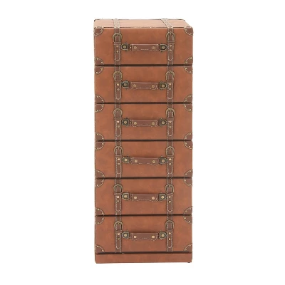 Traditional Faux Leather 6 Drawer Chest Camel Brown - Olivia & May 4 Traditional Faux Leather 6 Drawer Chest Camel Brown - Olivia & May - Image 2