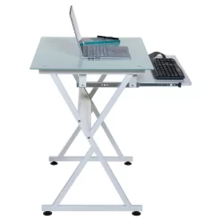 Ultramodern Glass Computer Desk, Pull-Out Keyboard, Steel Frame - OneSpace -Baxton Studio Store GUEST fd114762 7426 4f58 9937 d65b9ae8b5d3