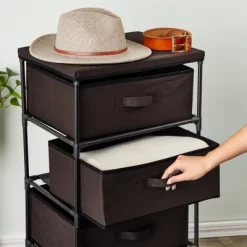 [Juvale] 4-Tier Drawer Dresser For Bedroom, Clothes Organizer, Fabric Storage Tower For Clothing, Linens, Closet, Easy Assembly (Dark Brown, -Baxton Studio Store GUEST fd982ea0 1ba4 46e3 ac5d 111972941f59