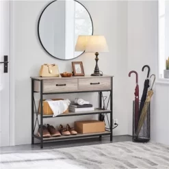 Yaheetech 3 Tier Console Table Sofa Table With Power Outlet, Gray