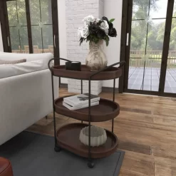 Wood 3 Tier Oval Tray Cart Brown - Olivia & May -Baxton Studio Store GUEST febd1b82 8505 4506 8dfd b7d003db0606