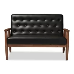 Sorrento Mid-Century Retro Modern Faux Leather Upholstered Wooden 2 Seater Loveseat - Baxton Studio