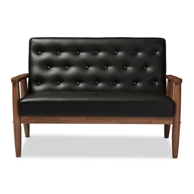Sorrento Mid-Century Retro Modern Faux Leather Upholstered Wooden 2 Seater Loveseat - Baxton Studio 3 Sorrento Mid-Century Retro Modern Faux Leather Upholstered Wooden 2 Seater Loveseat - Baxton Studio