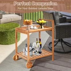 Costway 2-Tier Acacia Rolling Kitchen Trolley Cart Dining Serving Cart Outdoor W/ Wheels -Baxton Studio Store GUEST fee9273a 4590 4dcb af79 ef12e8d28592